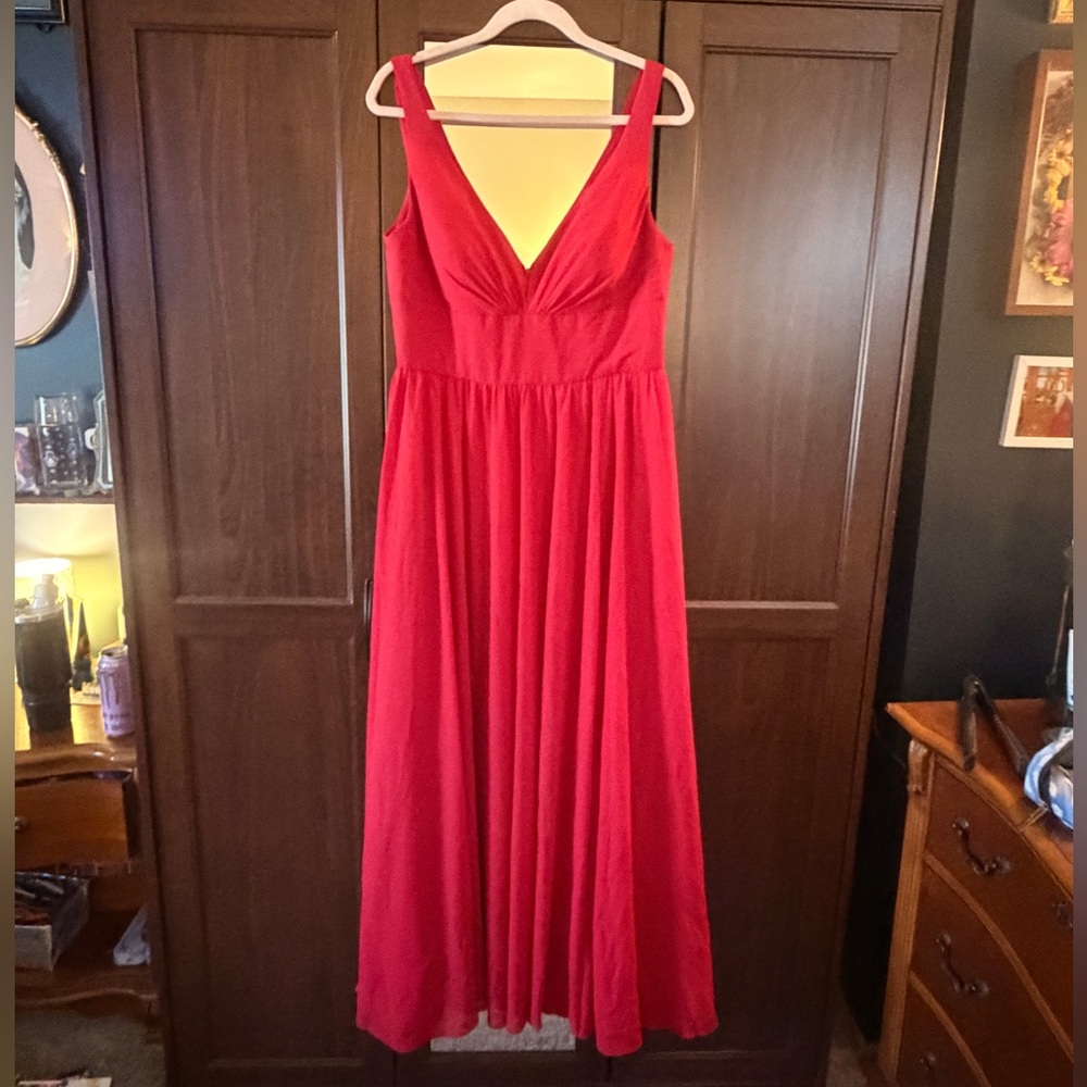 Sleeveless Red “Apple” V-Neck Maxi Dress - Women's Formal Gown